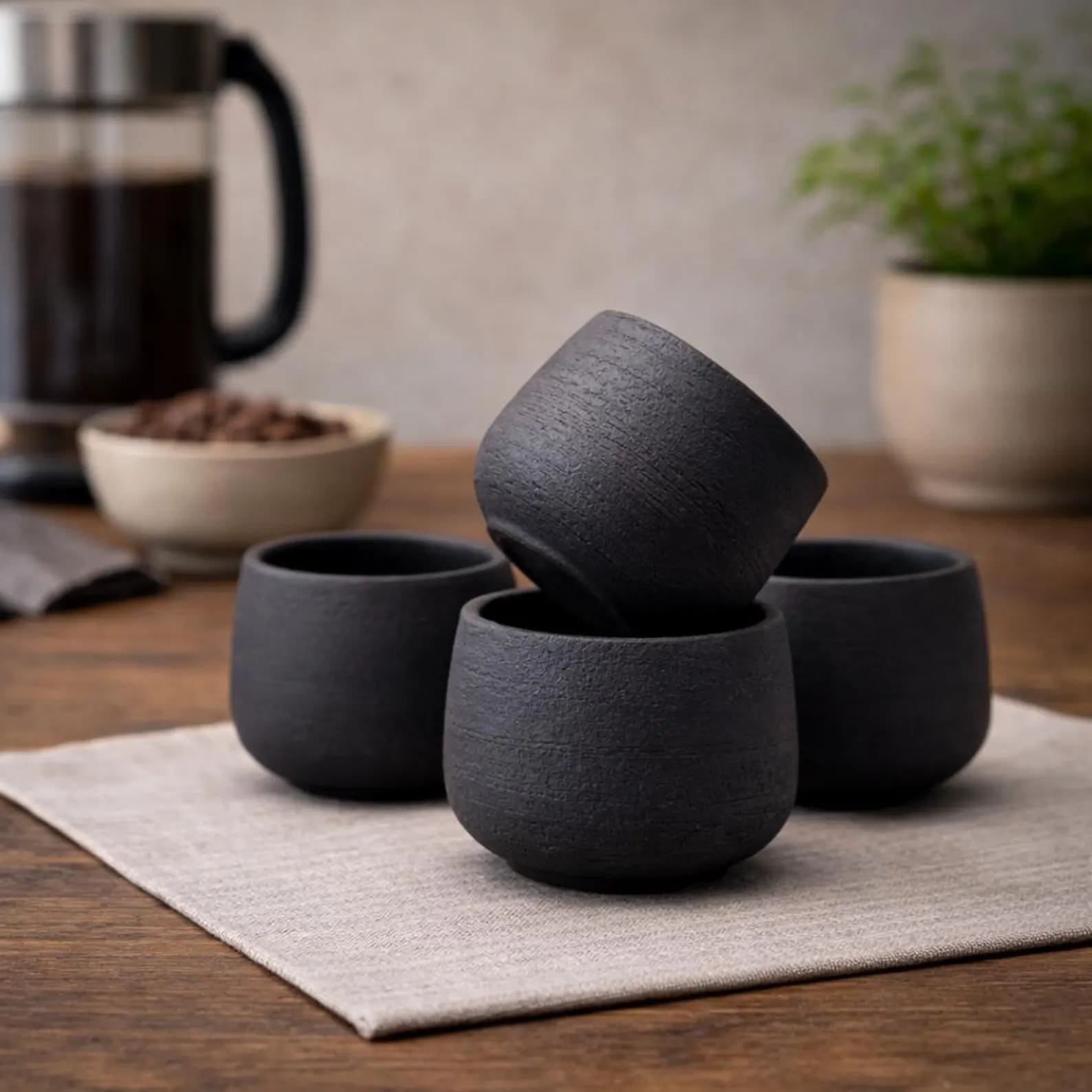 Matte black tall ceramic mug with white interior